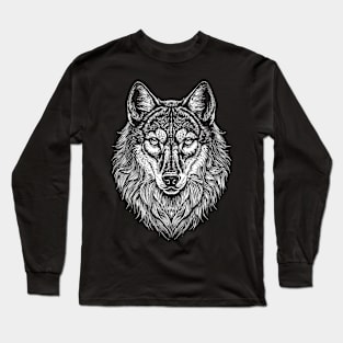 The head of a wolf line art wolf Long Sleeve T-Shirt